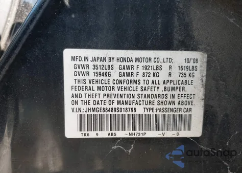 2009 Honda Fit Sport from USA, damaged, VIN JHMGE88489S018798